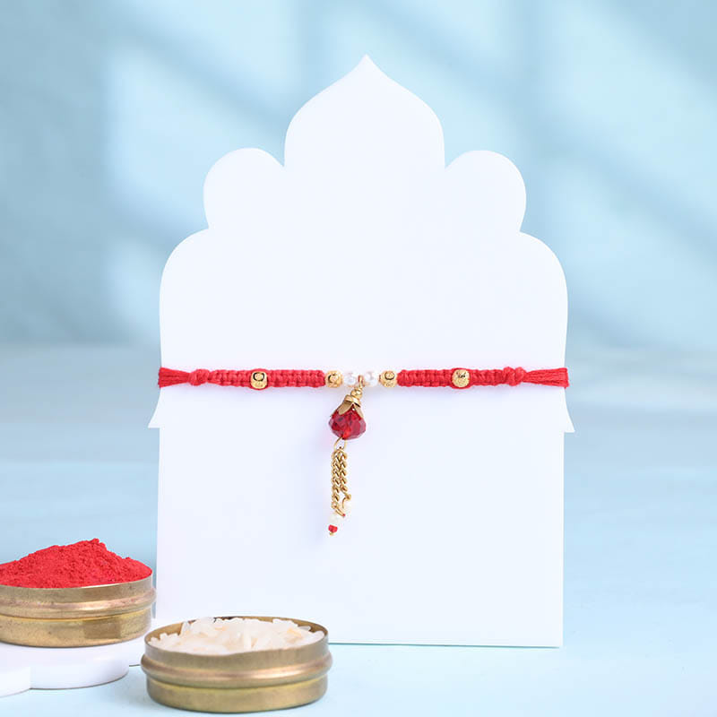 Ruby Drop Rakhi With Kaju Katli