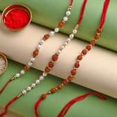 Send Rudraksh N Pearl Rakhi Set for Brother Online - Set of 3 Rakhi
