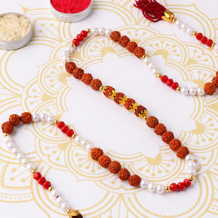 Rudraksh Pearl Long Bracelet Rakhi for Brother