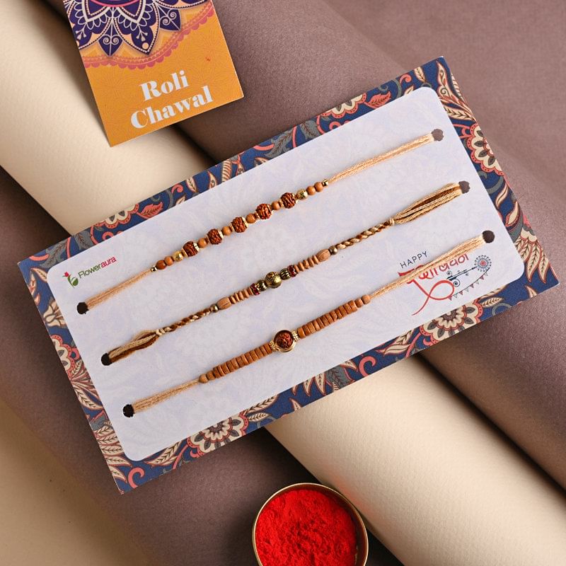 Send Rudraksh Rakhi for Brother - Rudraksh Rakhi Set of 3 online
