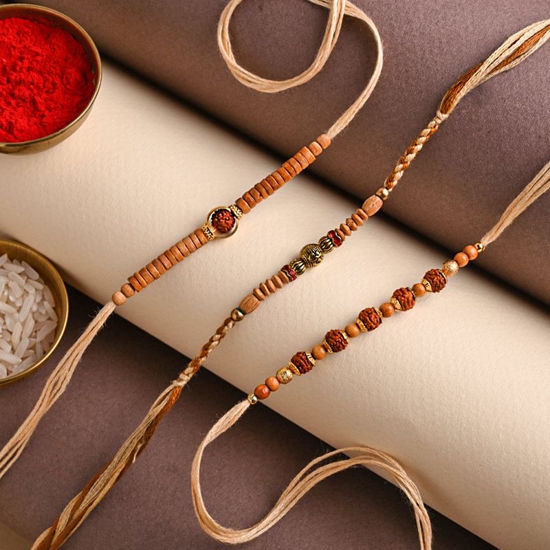 Send Rudraksh Rakhi Set of 3 - Rudraksh Rakhi for Brother online