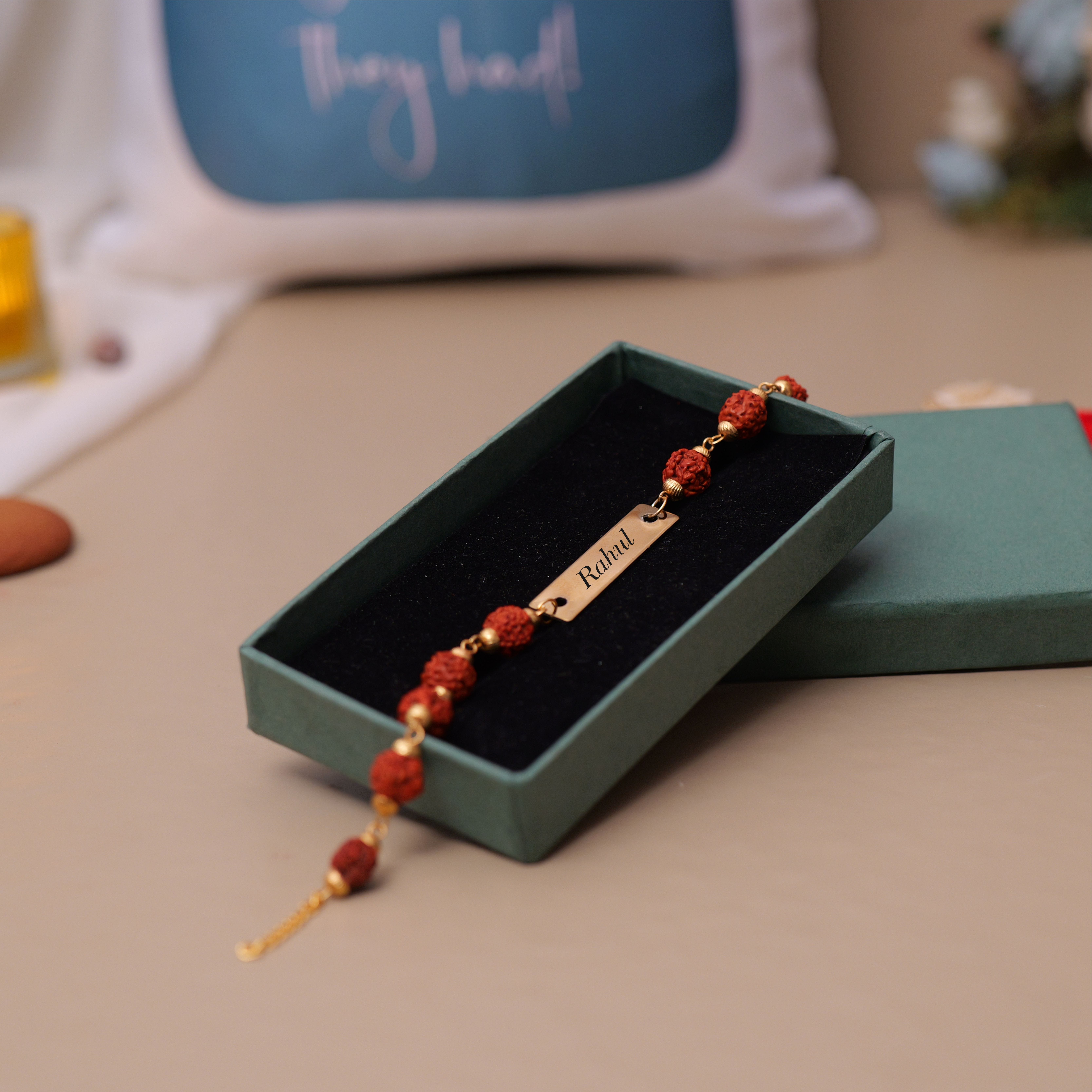 Rudraksh Rakhi With Personalised Wallet N Keychain