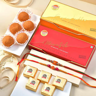 Rudraksha Bead Rakhi Duo N Sweets Hamper