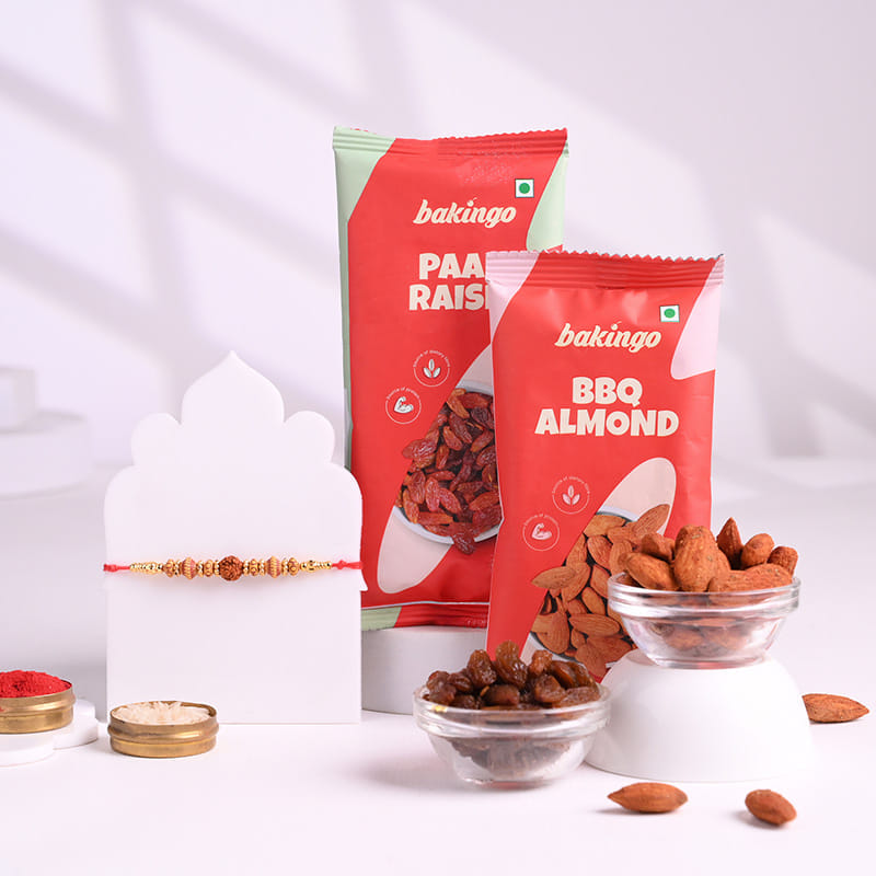 Rudraksha Beaded Rakhi With Almonds N Raisins