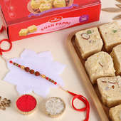 Rudraksha Beads Rakhi With Soan Papdi