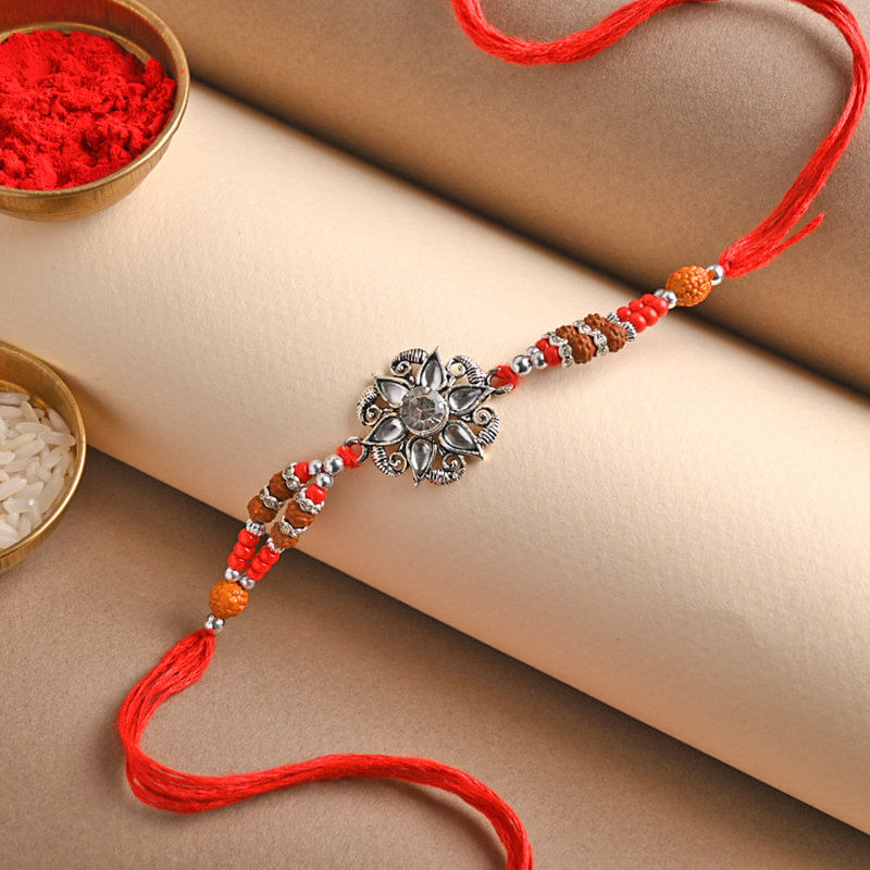 Rudraksha Floral Silver Rakhi