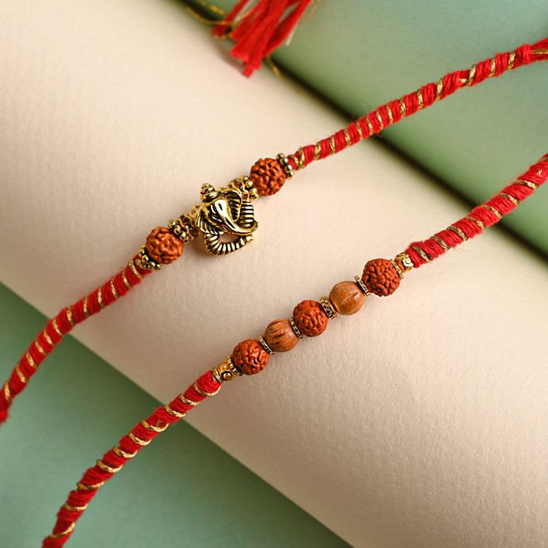 Order Rudraksh Rakhi for Brother online - Rudraksha Ganesha Combo Rakhi