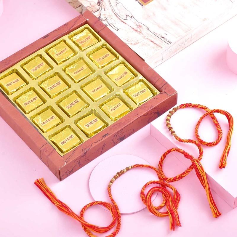 Rudraksha Mauli Rakhi Set With Handmade Chocolates