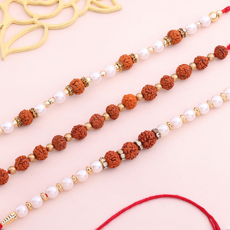 Rudraksha And Pearl Rakhi Set of 3