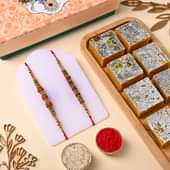 Rudraksha Rakhi Duo With Besan Burfi