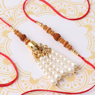 Rudraksha Rakhi N Pearly Bhaiya Bhabi Rakhi Combo