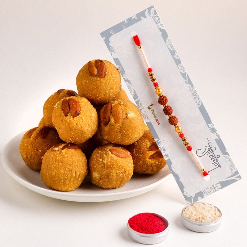 Rudraksha Rakhi with Besan Laddoo (Send Rakhi with Sweets)