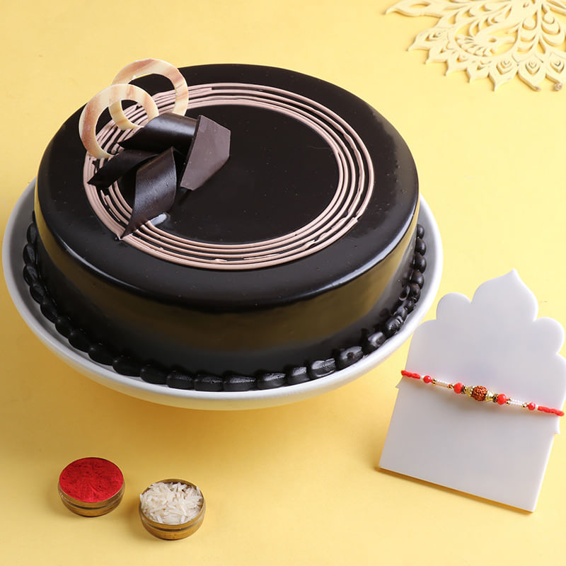 Rudraksha Rakhi With Choco Truffle Cake