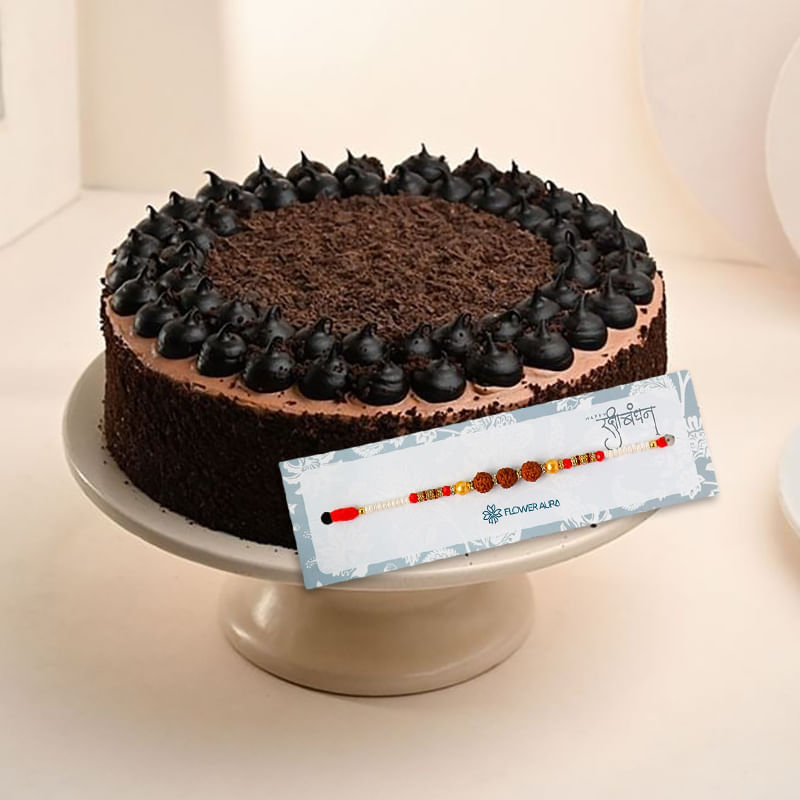 Rudraksha Rakhi With Chocolate Dollop Cake