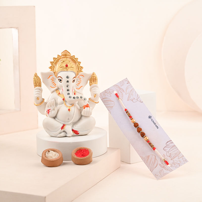 Rakhi Combo - Rudraksha Rakhi With Ganesha Idol