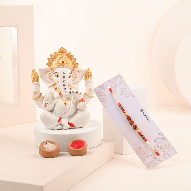 Rudraksha Rakhi With Ganesha Idol