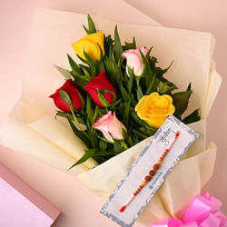 Rudraksha Rakhi With Rose Bouquet combo