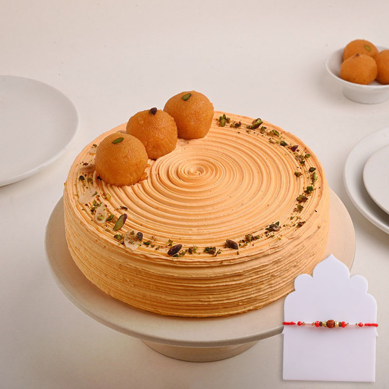 Rudraksha Rakhi With Motichoor Ladoo Cake