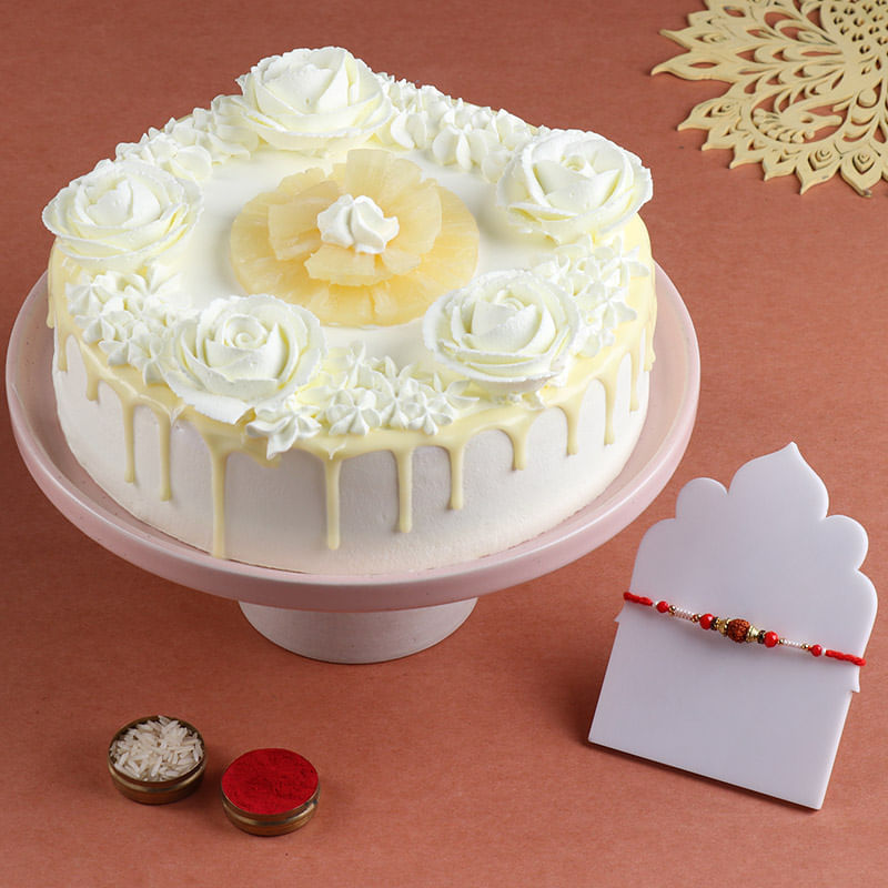 Rudraksha Rakhi With Pineapple Cake
