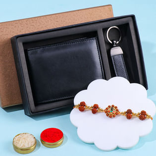 Rudraksha Rakhi With Wallet N Keychain