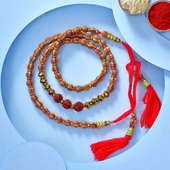 Rudraksha With Golden N Brown Beads Bracelet Like Rakhi