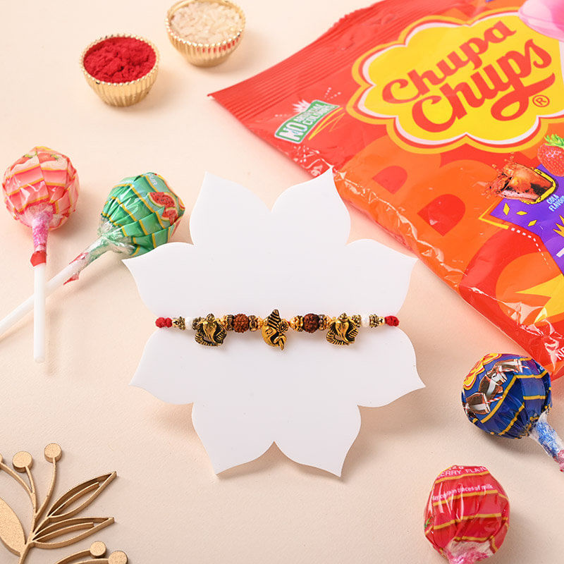Ruraksha Ganesha Rakhi With Chupa Chups