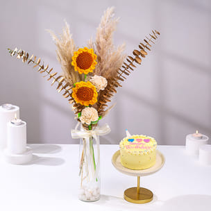Rustic Sunflower Arrangement With Bento Cake Rustic Sunflower Arrangement With Bento Cake