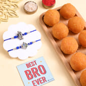 Sacred Blue Krishna Rakhi Duo With Motichoor Ladoo