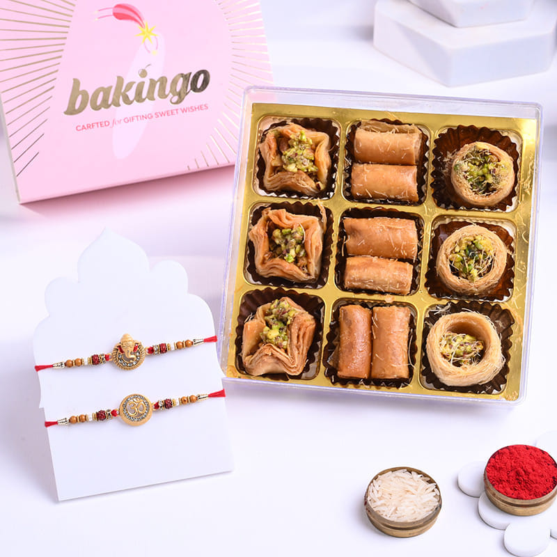 Sacred Ganesha N Om Rakhi With Sweet Treats