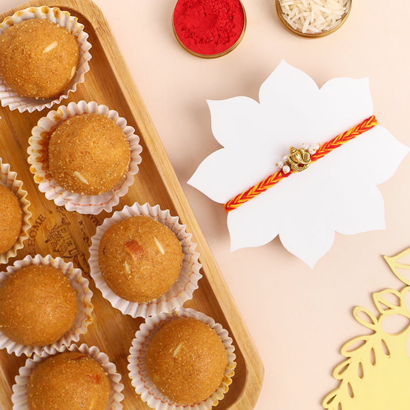 Sacred Ganesha Rakhi With Besan Ladoos