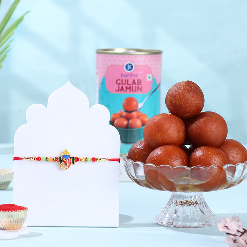 Sacred Ganesha Rakhi With Gulab Jamun