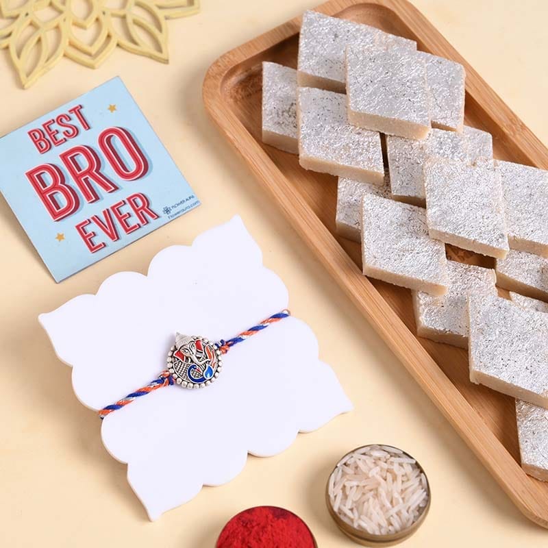 Spiritual Ganesha Rakhi N Kaju Katli Combo