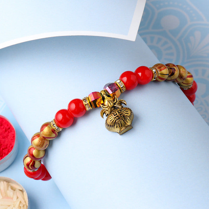 Top View Side View Sacred Kalash Beaded Bracelet Rakhi