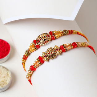 Sacred Om N Swastik Peark Rakhi Set