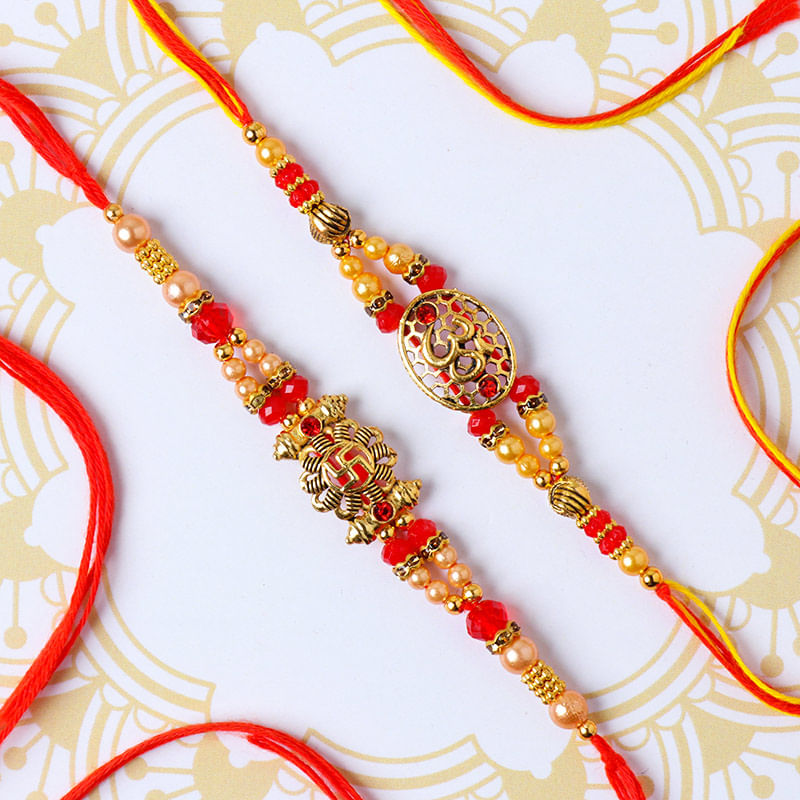 Sacred Om N Swastik Peark Rakhi Set