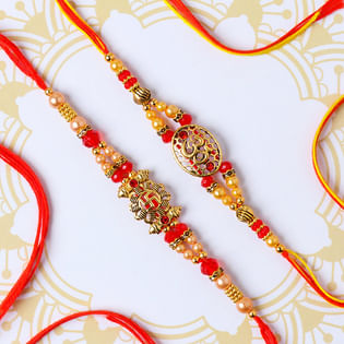 Sacred Om N Swastik Peark Rakhi Set