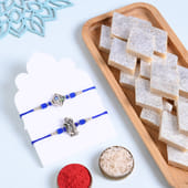 Sacred Radha Krishna Rakhi Duo With Kaju Katli
