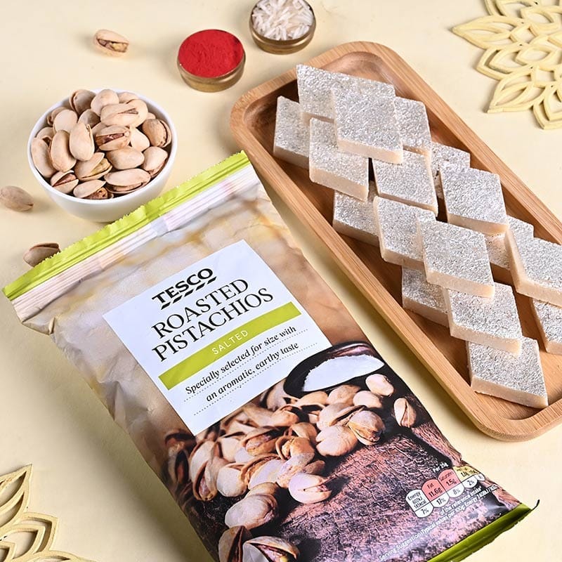 Sacred Rakhi Duo With Kaju Katli N Pistachios