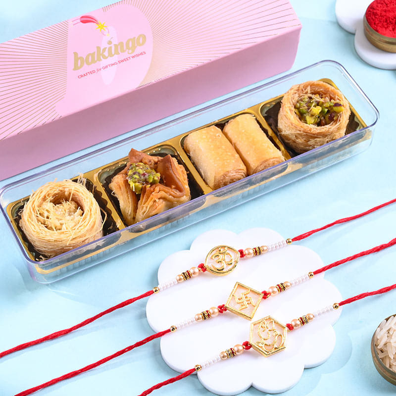 Sacred Rakhi Trio With Baklava Box