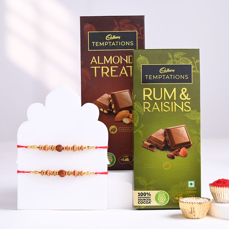 Sacred Rudraksha Rakhi Duo With Chocolate Bars