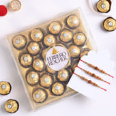 Sacred Rudraksha Rakhi Trio With Ferrero Choco Box