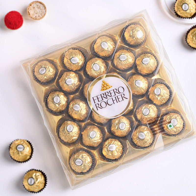 Sacred Rudraksha Rakhi Trio With Ferrero Choco Box