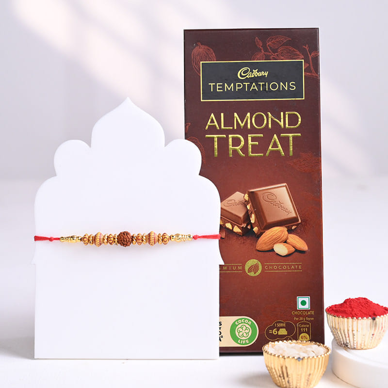 Sacred Rudraksha Rakhi With Cadbury Choco Bar