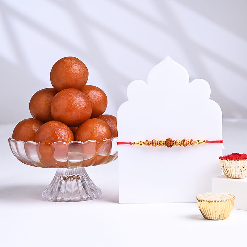 Sacred Rudraksha Rakhi with Gulab Jamun