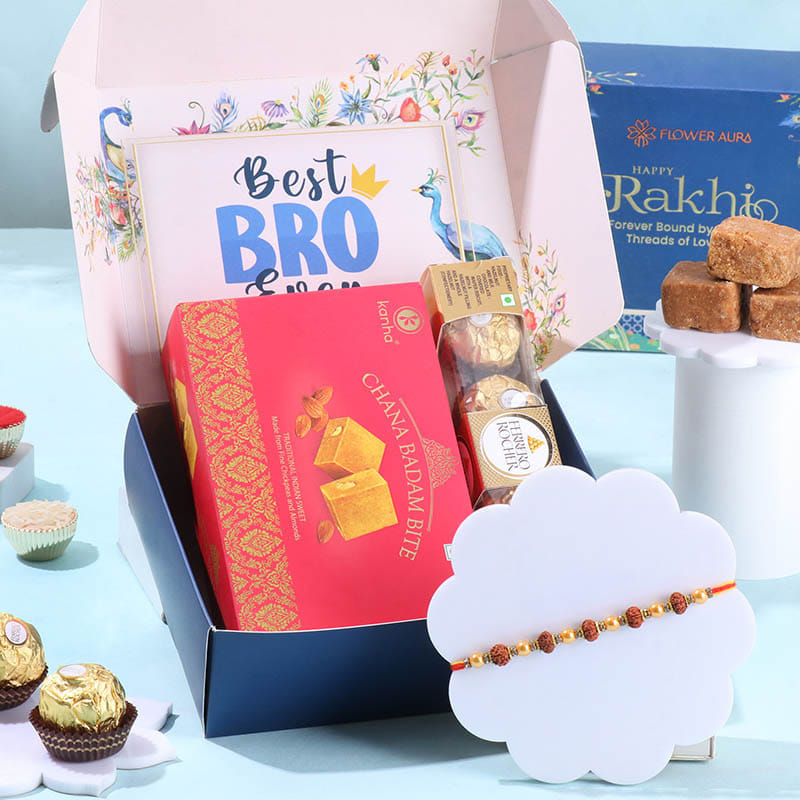 Sacred Rudraksha Rakhi With Sweet Treats