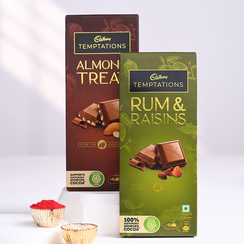 Sacred Rudraksha Rakhi With Temptation Choco Bars