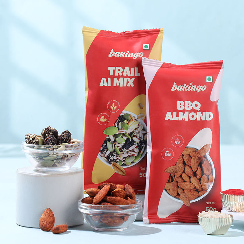 Sacred Stone Rakhi With Trail Mix N Almonds-Overseas