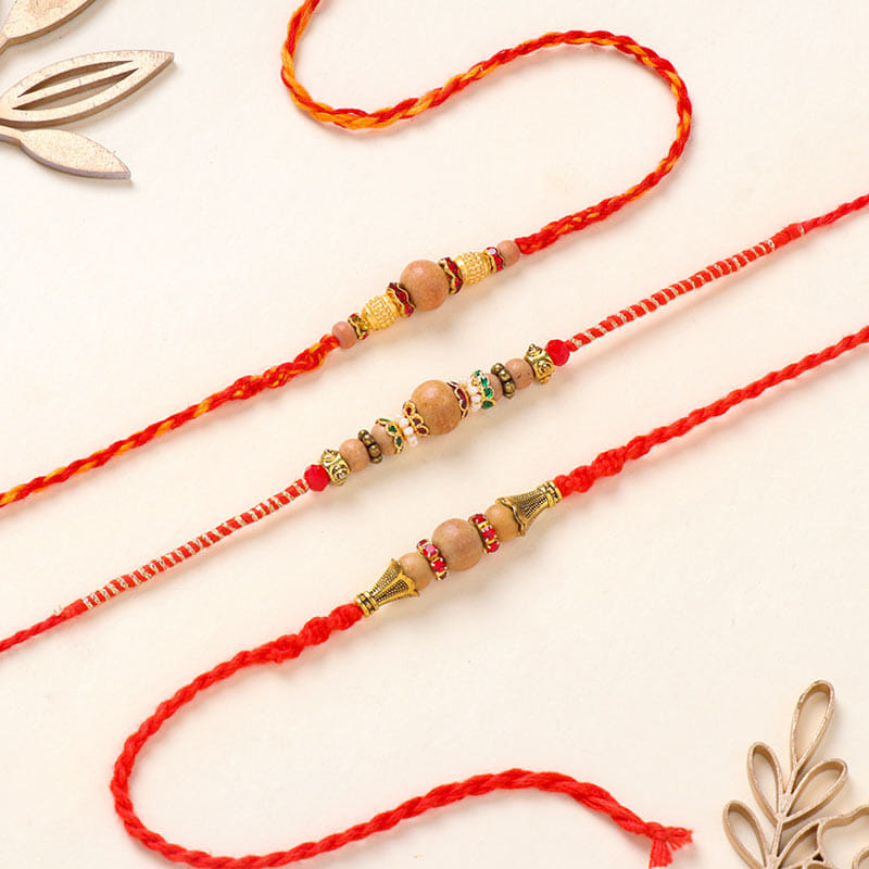 Sandalwood Beaded Rakhi Trio