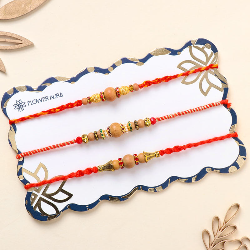 Sandalwood Beaded Rakhi Trio