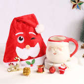 Santa Themed Mug N Cap With Decoratives Pouch